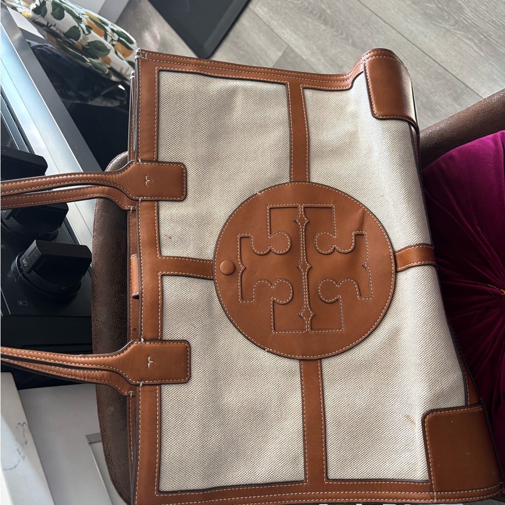 Tory Burch Tan and Cream tote with Leather Accents